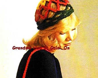 Vintage Crochet Beanie Hat Pattern - 70s Scull Cap - Mesh Hat Pattern - PDF Instant Download - Peek a Boo Crochet - Cap Beanie - Vtg