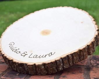 Rustic Wedding Centerpiece - Round Tree Bark Slice - Rustic Wood Tree Trunk Slice - Natural Wood Slice - Personalized Tree Slice