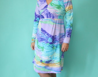 Vintage 70's Tori Richard - Honolulu Resort Glamwear - Long Sleeved, Polyester Dress, Size 16