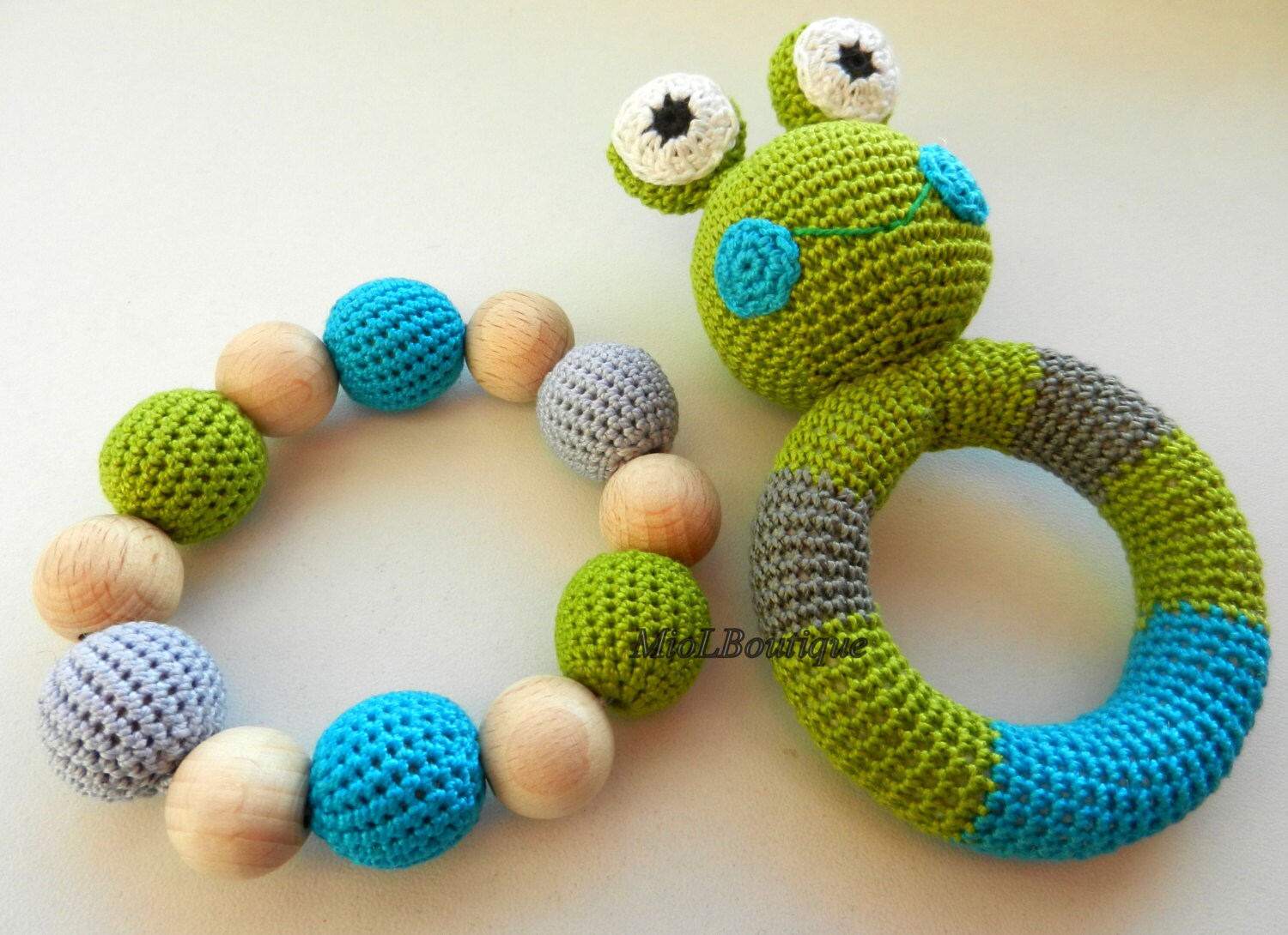 Crochet baby toy SET of 2 Teething baby toy. by MioLBoutique