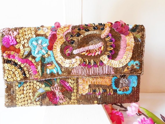 Beaded Evening Bag Vintage Handbag Beads Sequins