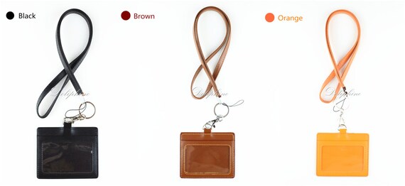 Lanyard & Horizontal ID Badge Holder 4 layers PU Leather