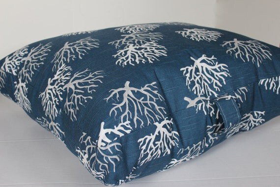 22x22x4 Pouf Cushion Floor Pillow Navy White Blue Coral by Henhat