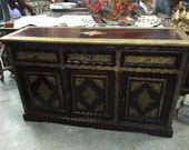 Antique Indian Sideboard Chest Dresser Solid Wood Sideboard Furniture Brass Accent Tv Console Cabinet