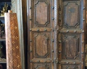 Antique Doors Brass Stars Indian Architecture Double Door Panels Carved Teak Rustic Architectural