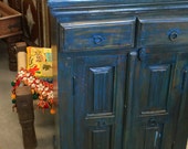 Asian Style Sideboard Blue Patina Cabinet Media Console Buffet Chest Reclaimed India Furniture