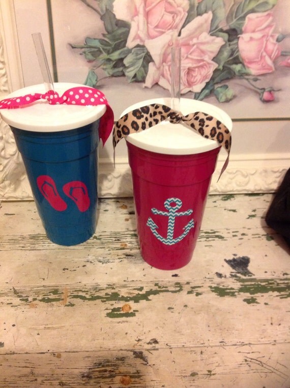 Personalized solo cups with lids and straws