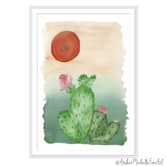 Cactus Art Arizona Art Watercolor Print by AmberMichelleFineArt