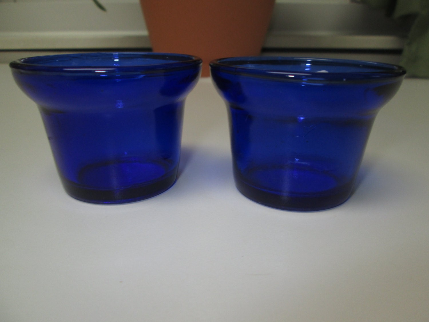 Vintage Pair of Cobalt Blue Glass Votive Candle by LizsTallent