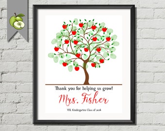 Teacher appreciation Week, Customized Fingerprint apple tree any font, any quote any colour. Fully personalised digital image printable tree