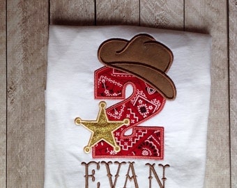 Cowboy Birthday applique shirt-boys birthday applique shirt--sheriff birthday shirt- western birthday shirt-Bandana Cowboy birthday shirt
