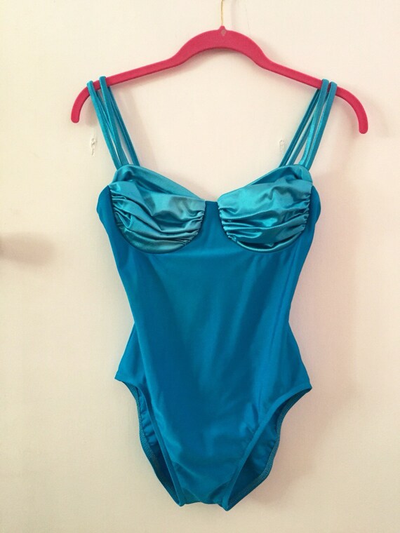 80s bathing beauty blue swimsuit