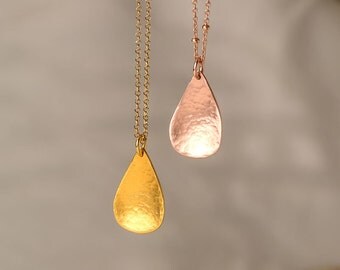 Gold Hammered Teardrop Necklace Rose Gold Necklace Layered Necklace Dainty Necklace Layer necklace Everyday jewelry gift for her