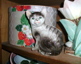 Vintage Glass Cat Planter Statue