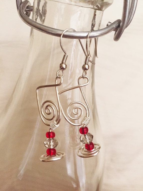 Wire wrapped wine glass earrings by PinkCarouselJewels on Etsy