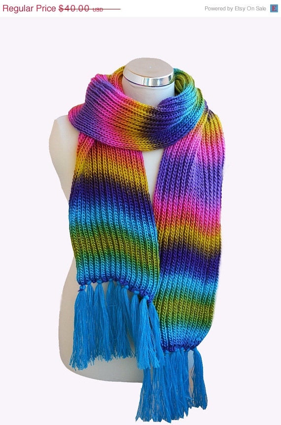 10% Off Knitted multicolor scarf unique red blue by DosiakStyle