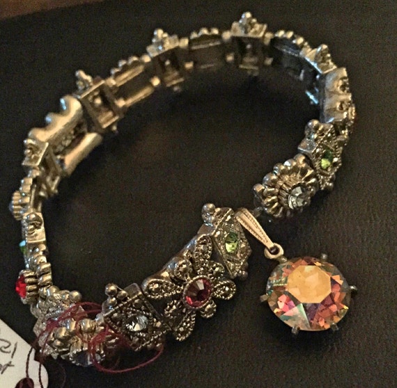 Metal panel with faux jewels bracelet by SpunSugrr on Etsy