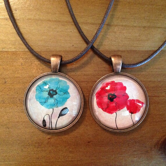 Items similar to Poppy Seed Glass Pendant Necklace Flower Pendant