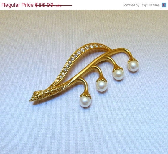 Swarovski Brooch Lily of the Valley Faux by GrapenutGlitzJewelry