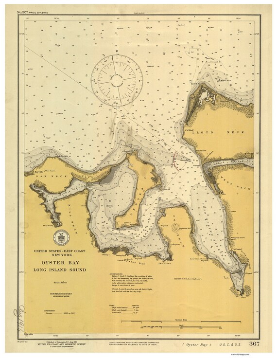 Oyster Bay NY 1916 Nautical Map Long Island Sound Reprint