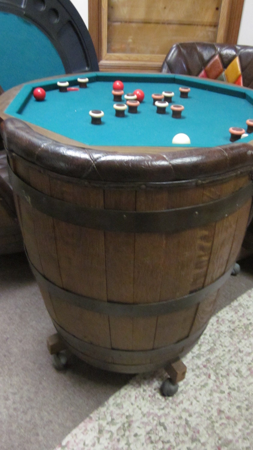 Whiskey Barrel Bumper Pool and Poker Table/4 Chairs