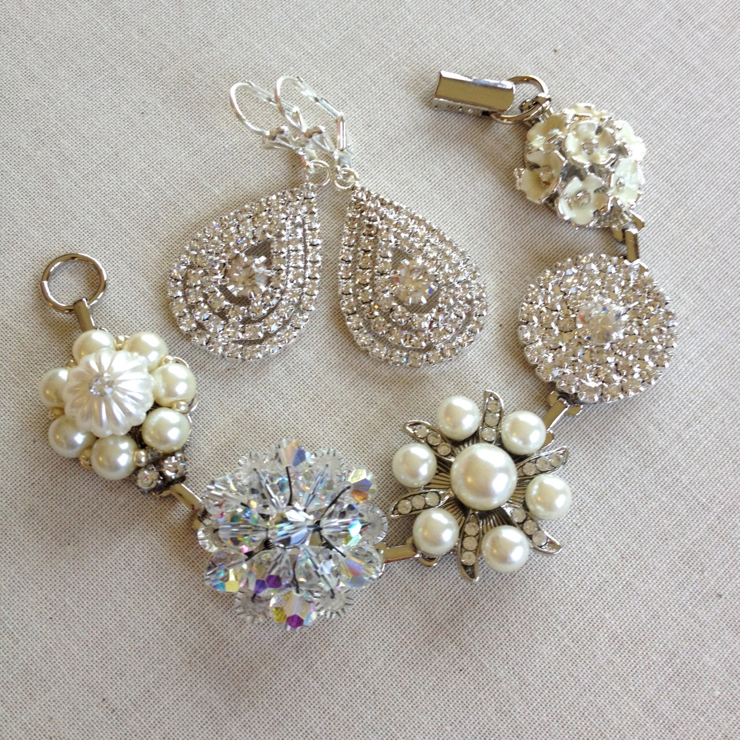 Bridal Vintage Earring Bracelet, earring and bracelet set, bracelet, vintage earrings, jewelry