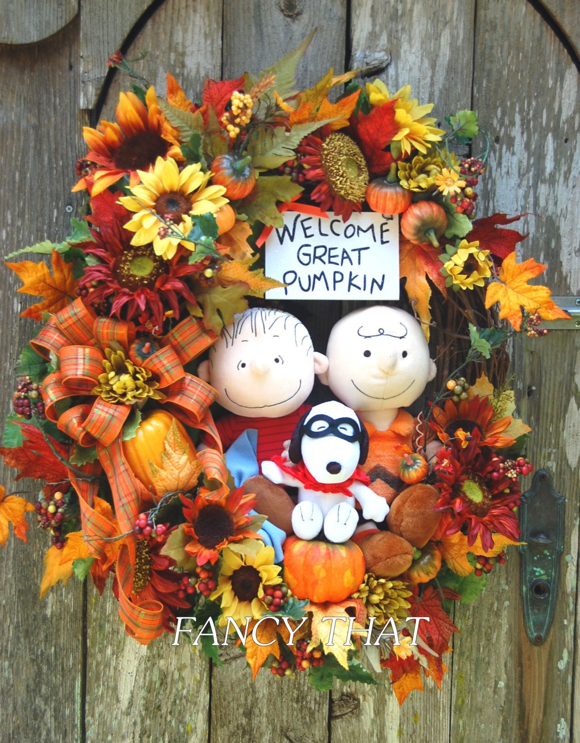 Welcome Great Pumpkin Halloween Wreath Peanuts Gang