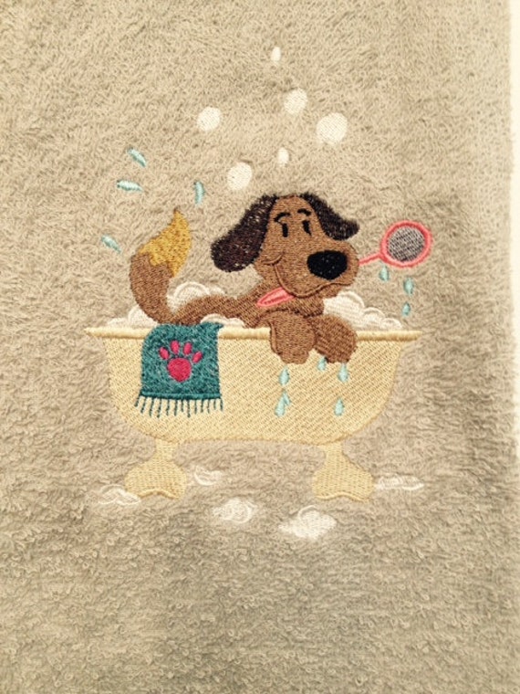 Dog Towel Embroidered Bathtime Cutie Towels by TwistedStitches13