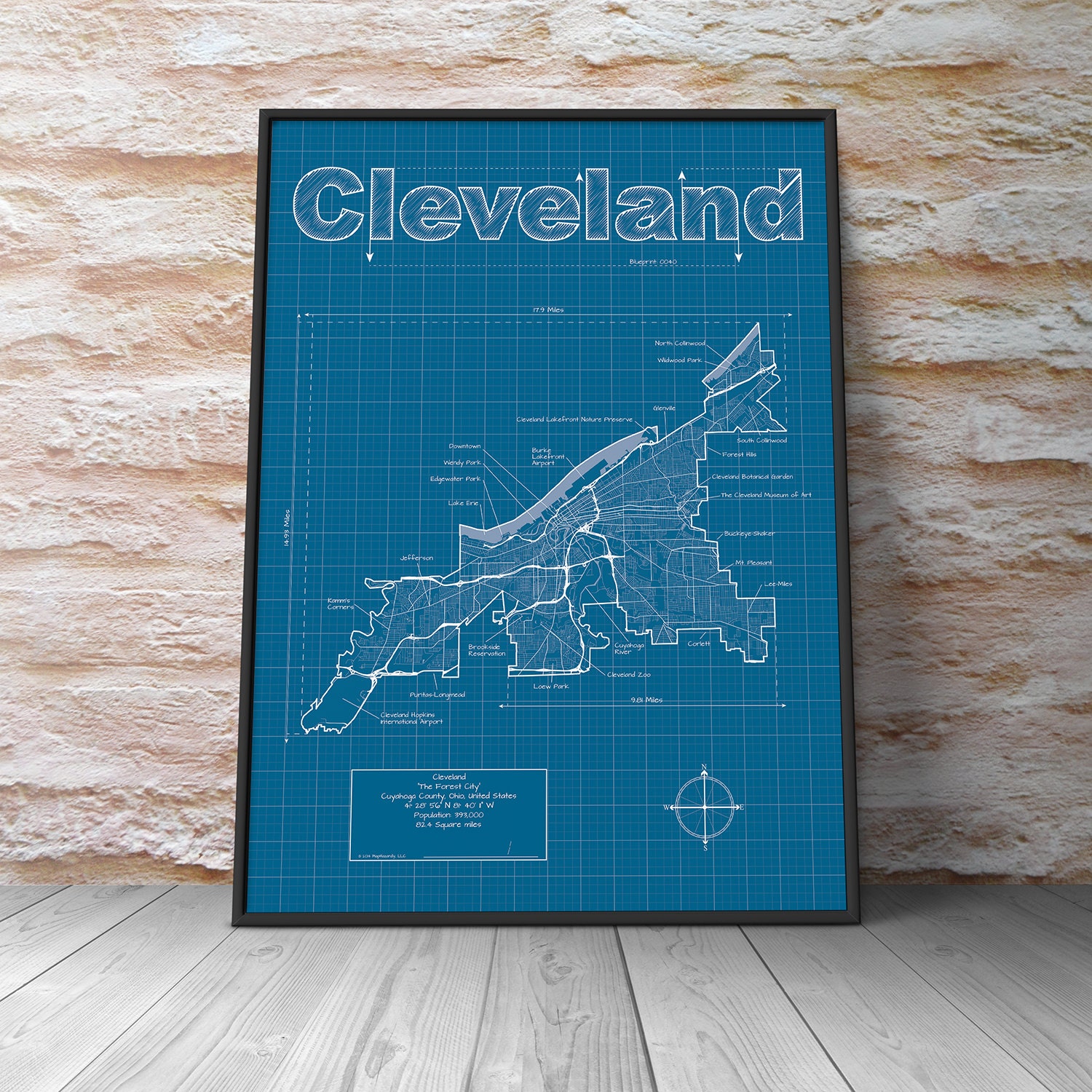 Cleveland Map / Original Artwork / Cleveland Map Art / Wall