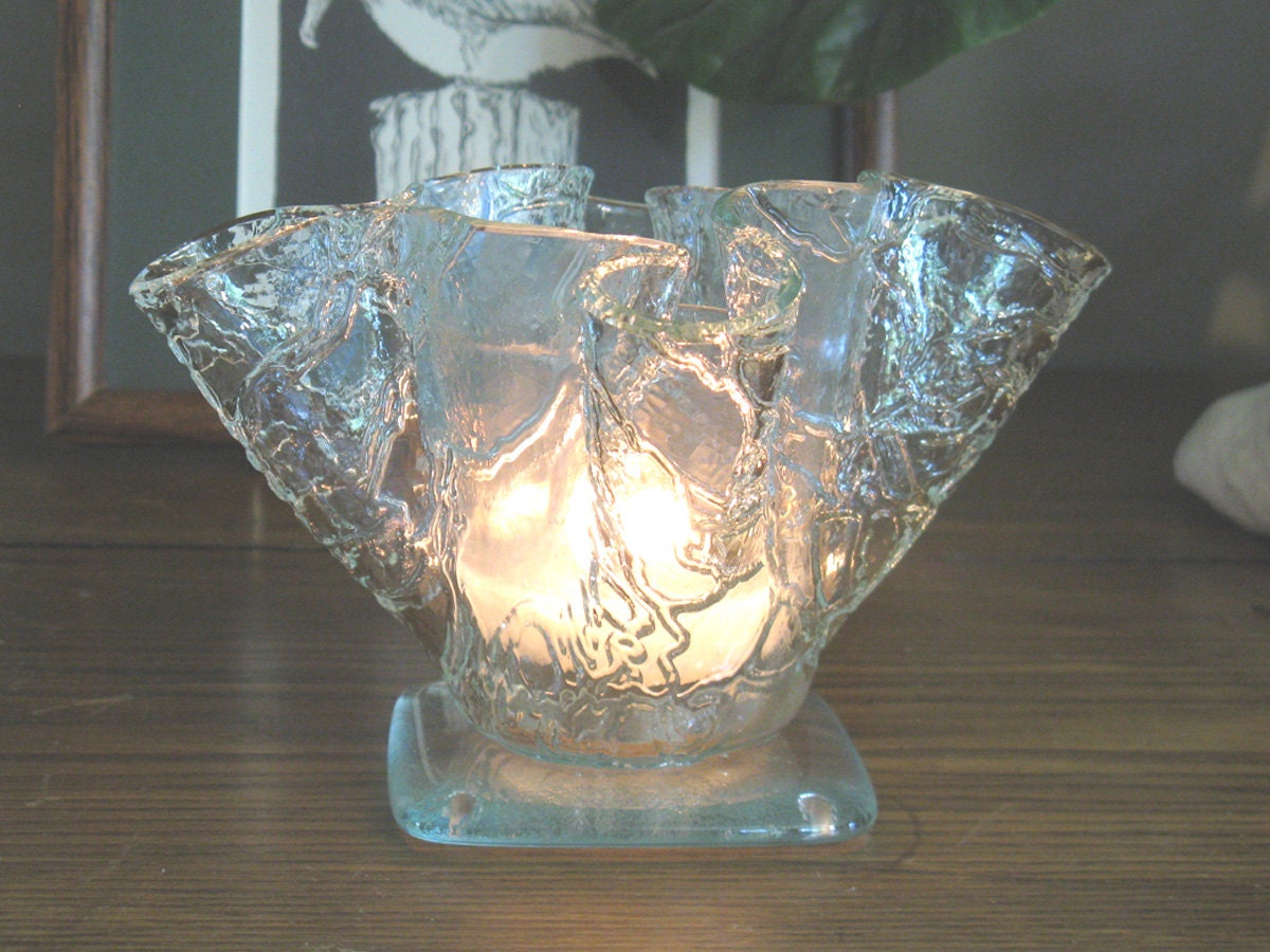 Candle Holder Clear Crackle Glass Candle Holder Kiln Fired