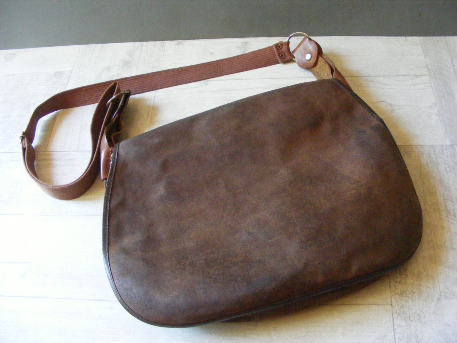 Authentic French Vintage Leather Hunting Bag.