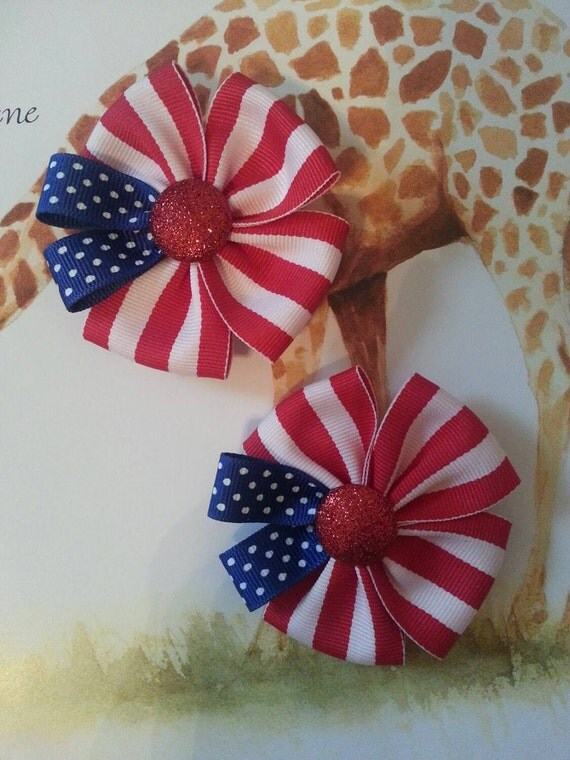USA Flag Hair Bows by BowsbyMe2 on Etsy