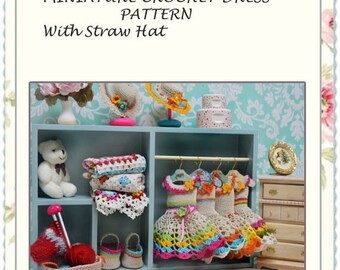 PATTERN , Miniature crochet dress pattern, Doll house project, Shadow box project