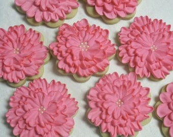Pink Carnation Decorated Sugar Cookies - Flower Cookies, Floral, Wedding, Bridal, Shower, Party Favors, Mothers Day, Garden Theme, Custom