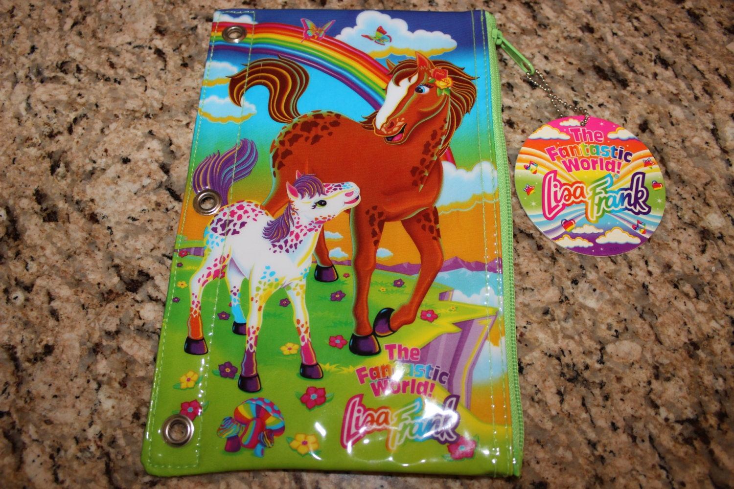 Vintage Lisa Frank 3 Ring Binder Pencil Pouch Rainbow Chaser