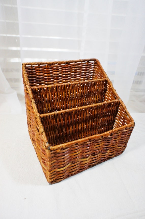 wicker mail sorter organizer brown desk accessory office or countertop ...