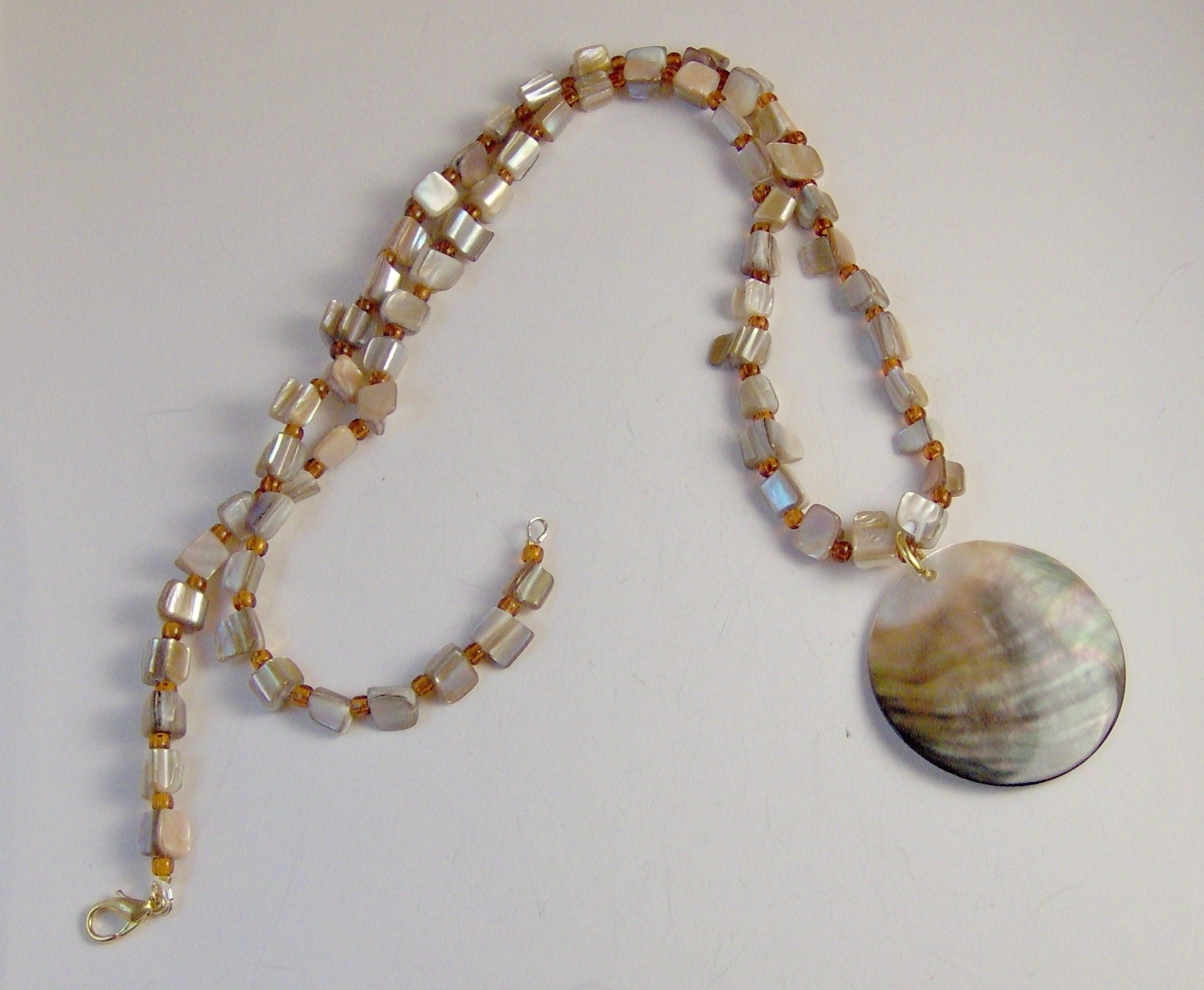 Natural Shell Disc Pendant Necklace with by Louisefashionjewelry