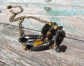 Blue Brown Tiger Eye Arrow Necklace Brass chain Gemstone Ladder necklace trendy geometric jewelry natural stone unique rustic boho necklace