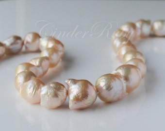Christmas Sale Golden Kasumi Like Nucleated Round Wrinkle Freshwater Pearl,Golden Baroque Pearl,12-15.5 mm,15.5",June Birthstone