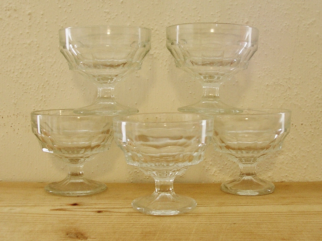 5 Vintage Jacobean Glass Sundae Dessert Bowls Dishes 1950s