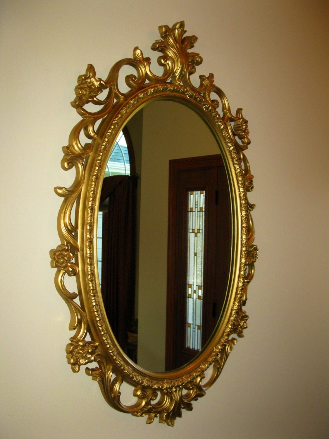 Gorgeous Large vintage Dart wall mirror Oval gold