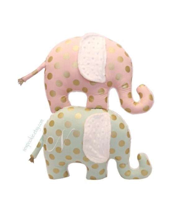Elephant Nursery Pillow / Mint Green or Pink with by SewPookie