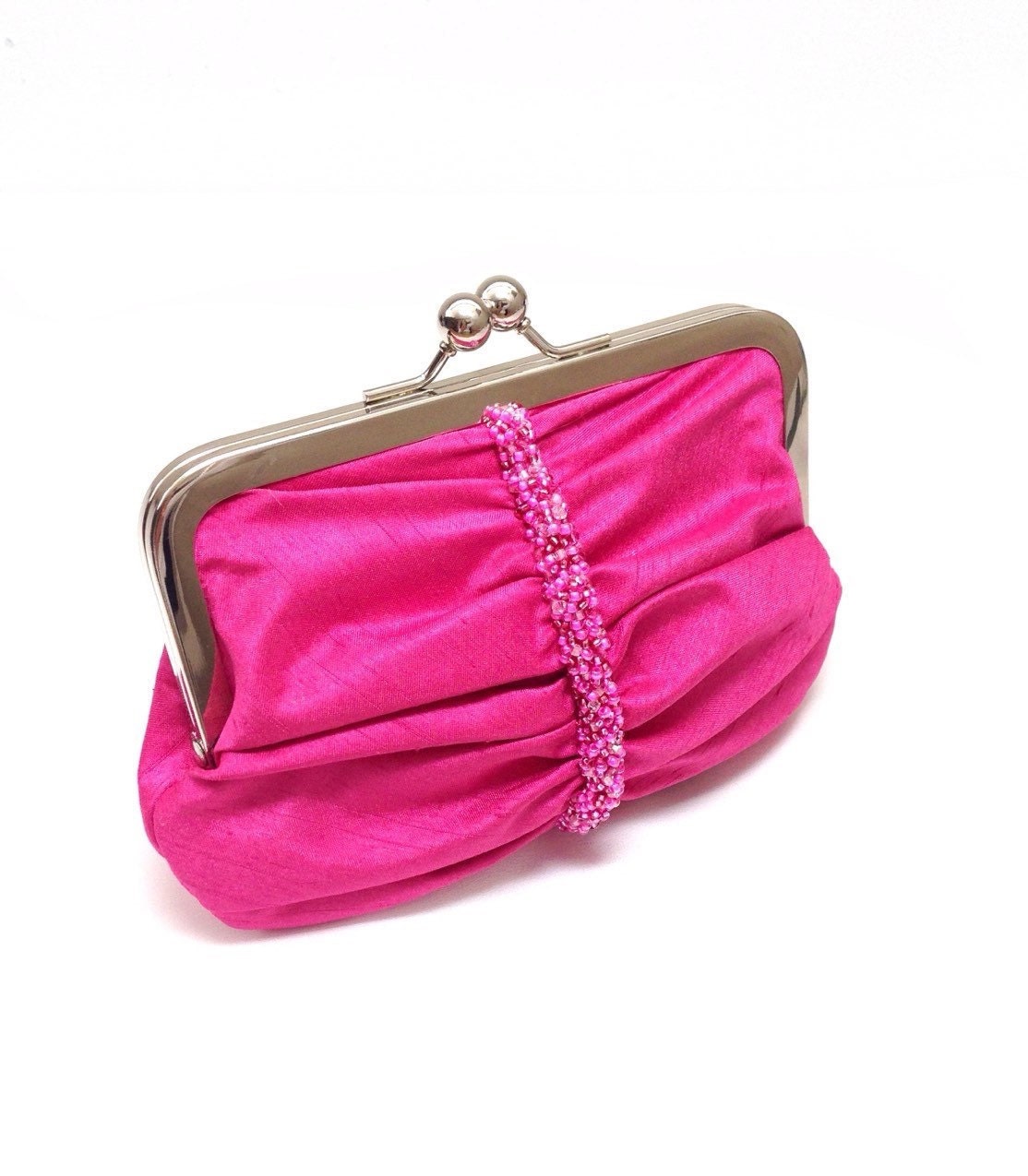 Hot pink Swarovski beaded clutch bag for wedding/prom or