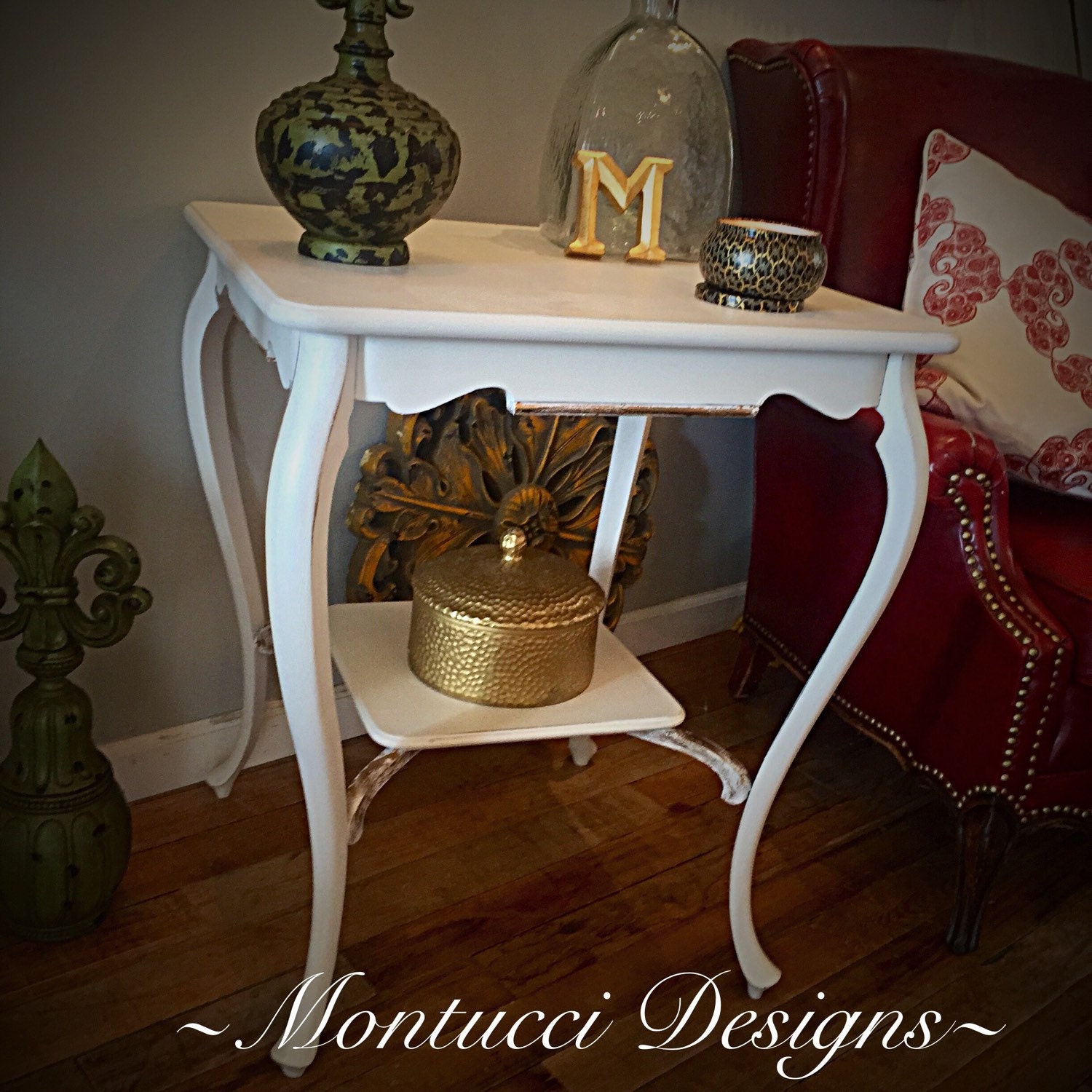 Classic White Antique accent table