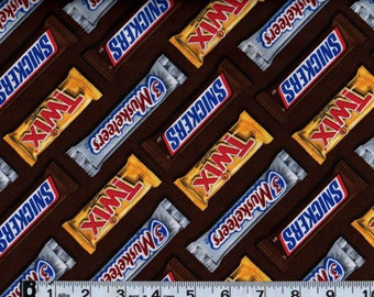 Mars Chocolate Candy Bar Toss Snickers Twix 3 Musketeers Cotton Fabric BTY #319