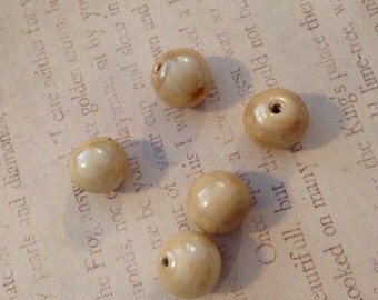 8 Vintage Czech Glass Beige Ball Beads -Rustic 12mm x 13mm