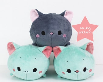 PDF sewing pattern - Cat Roll plush - stacking loaf plushie - easy cute anime kawaii stuffed animal DIY softie plush toy 12"