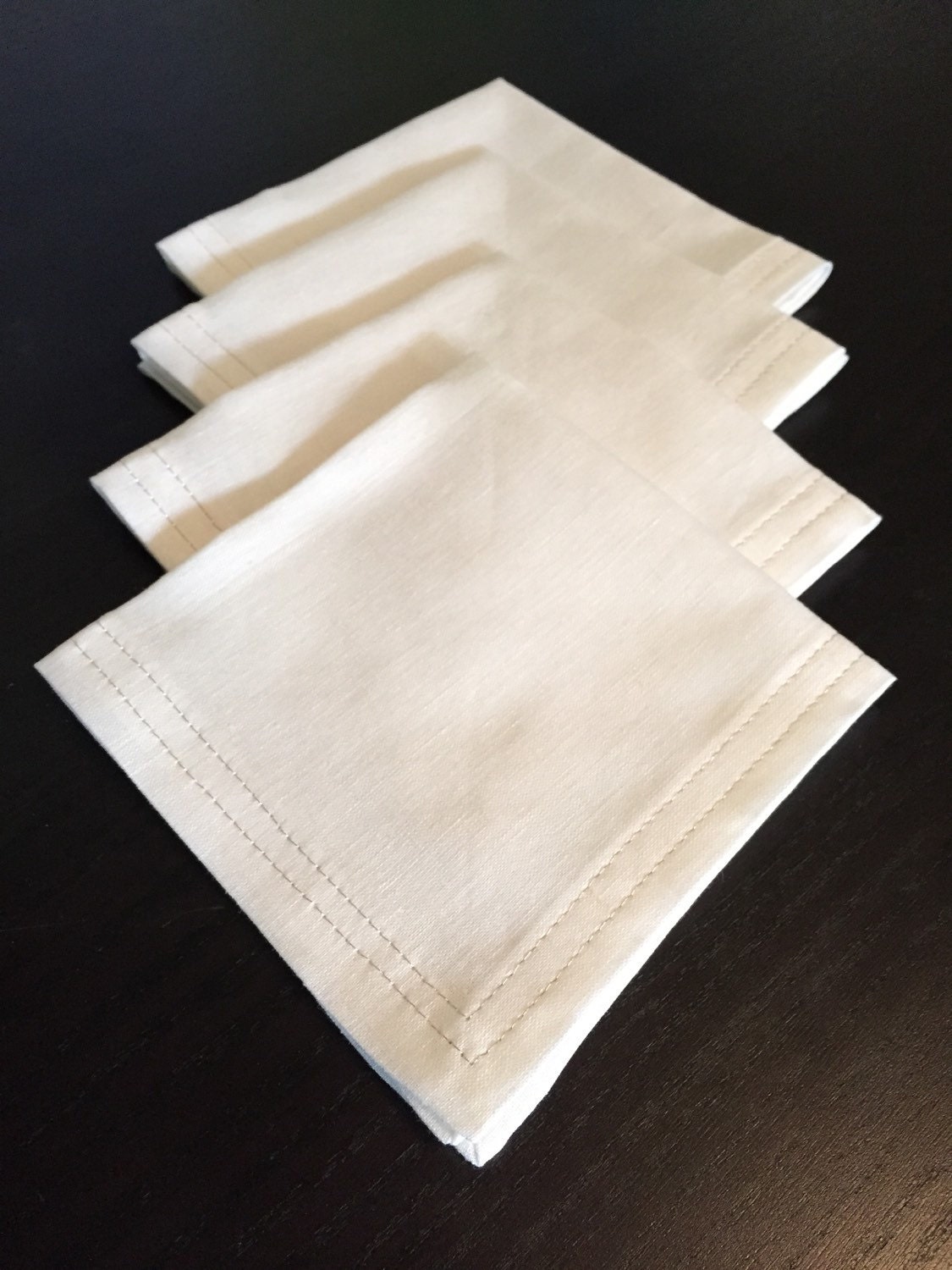 Set of 4 White Linen Cocktail Napkins with silver by SlyeMomSews