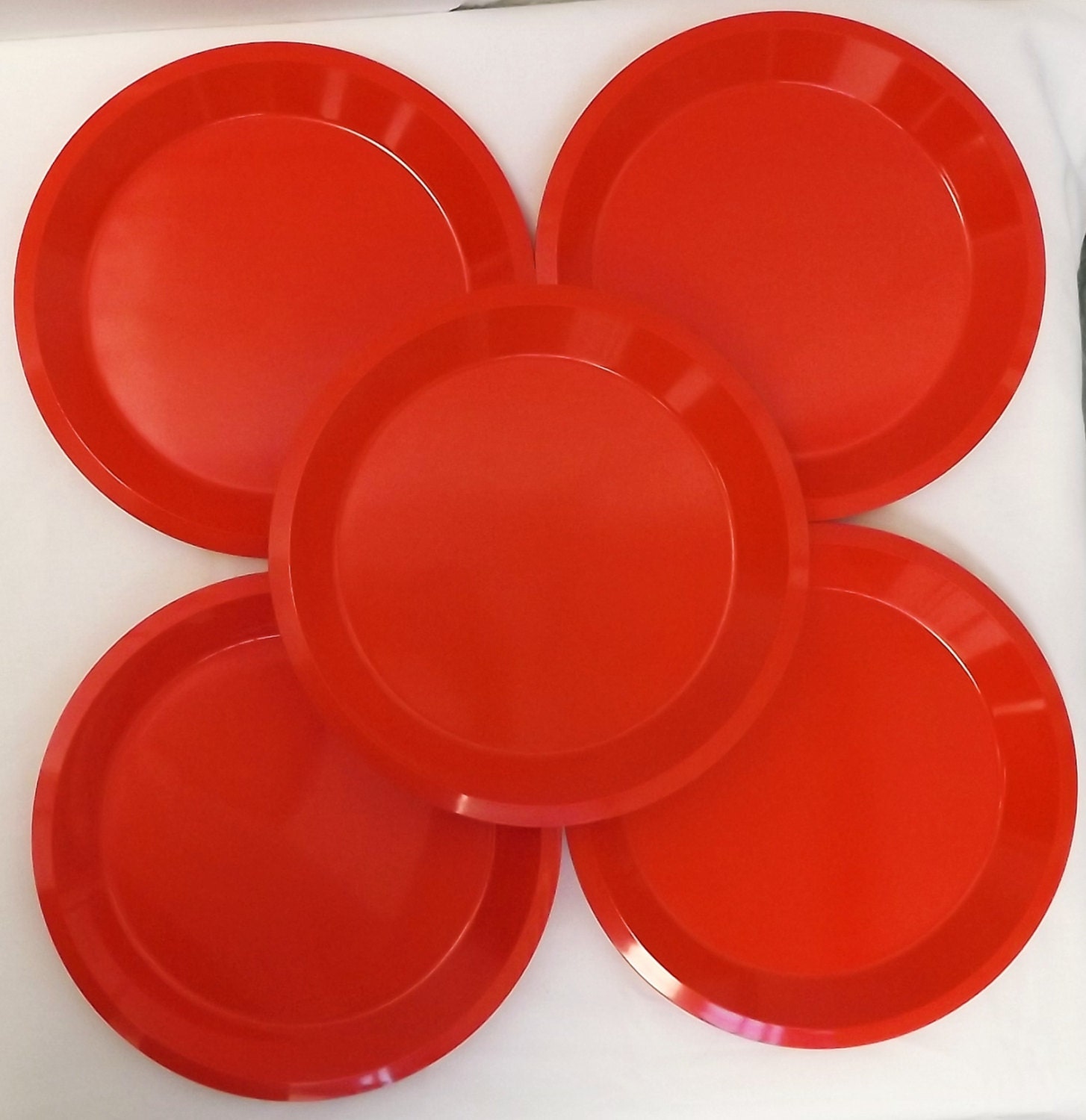 Set of 5 orange vintage melamine side plates