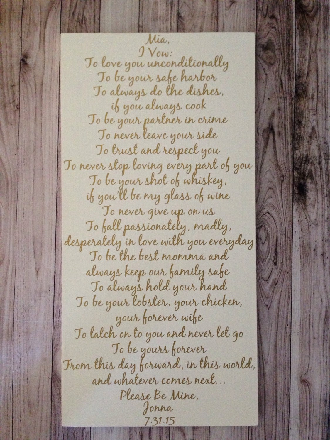 Fifth Anniversary Gift Personalized Wedding Vows Sign Custom